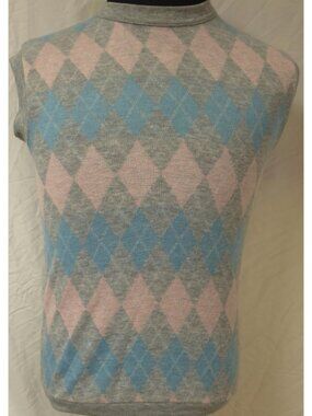 VTG ELY Made USA Mens Teens XL 18-20 Pink Grey Argyle Crew Neck Sweater Vest